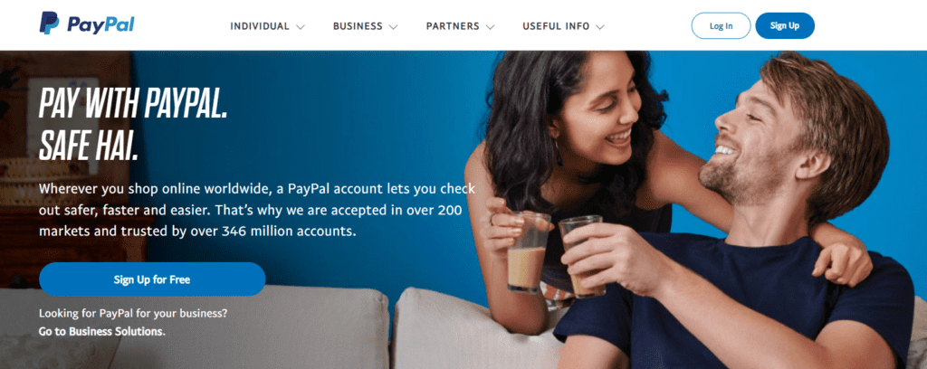 Paypal log in page