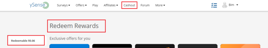 ySense cash out option